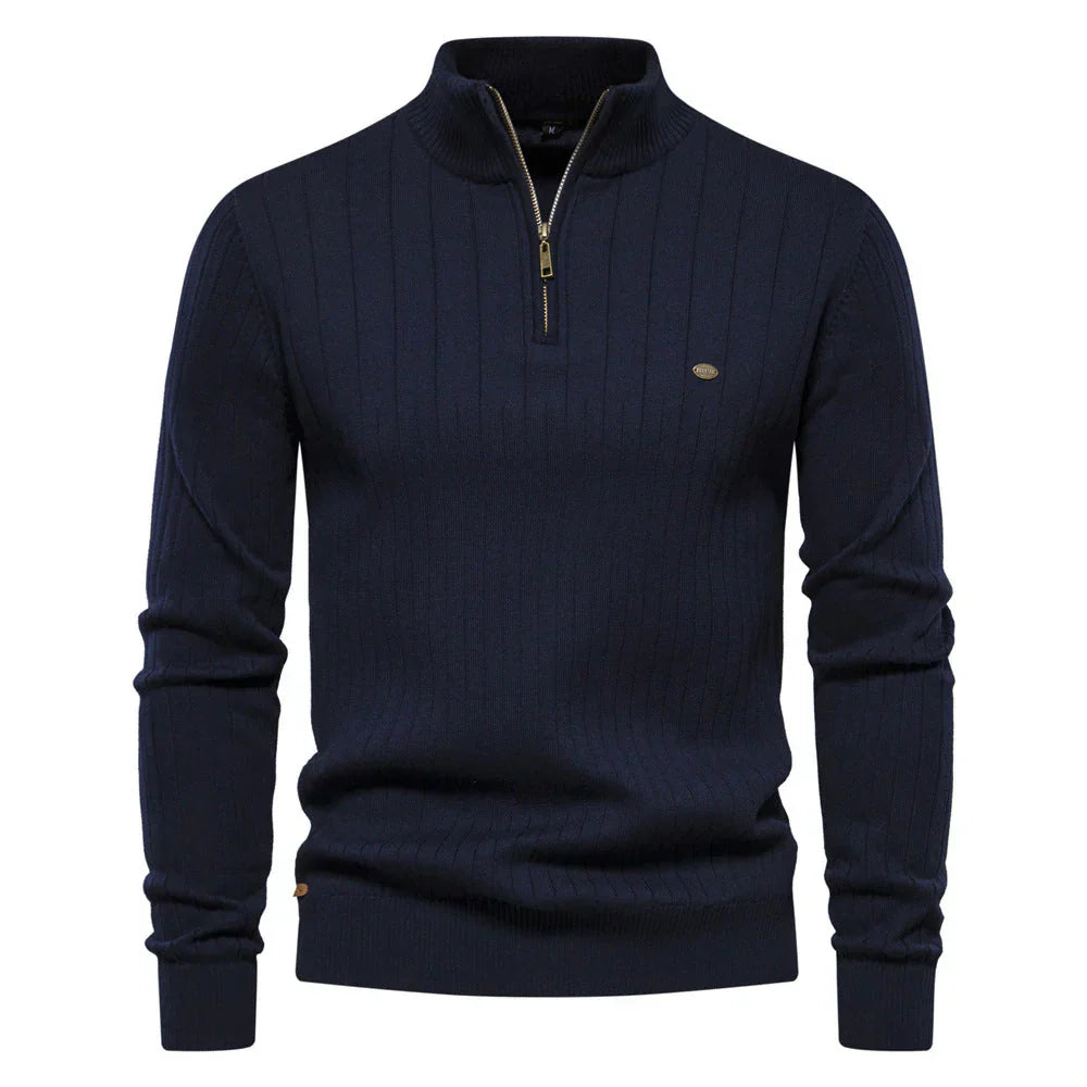 Mens Quarter Zip Sweater  Ribbed Knit Classic Design - Product detail 10