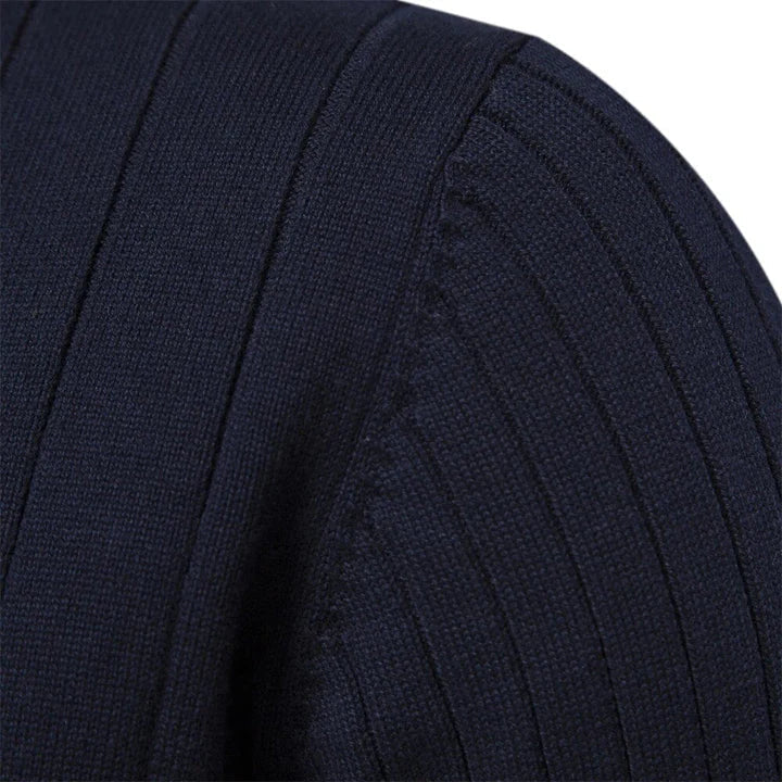 Mens Quarter Zip Sweater  Ribbed Knit Classic Design - Detailed view