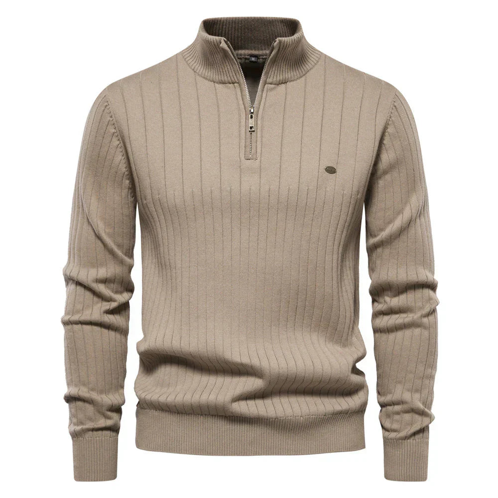 Mens Quarter Zip Sweater  Ribbed Knit Classic Design - Product detail 7