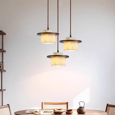 Modern Marble Pendant Light  Alabaster Stone with Wood Trim - Product showcase