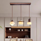 Modern Marble Pendant Light  Alabaster Stone with Wood Trim - Detailed view