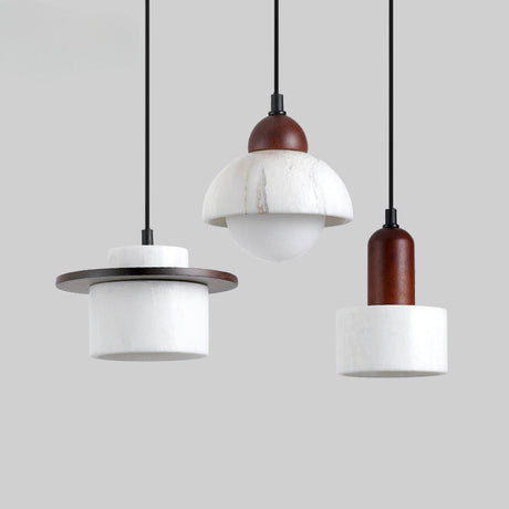 Modern Marble Pendant Light  Alabaster Stone with Wood Trim - Product detail 8