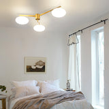 Modern Ceiling Light  Brass Arms White Glass Shades - Detailed view
