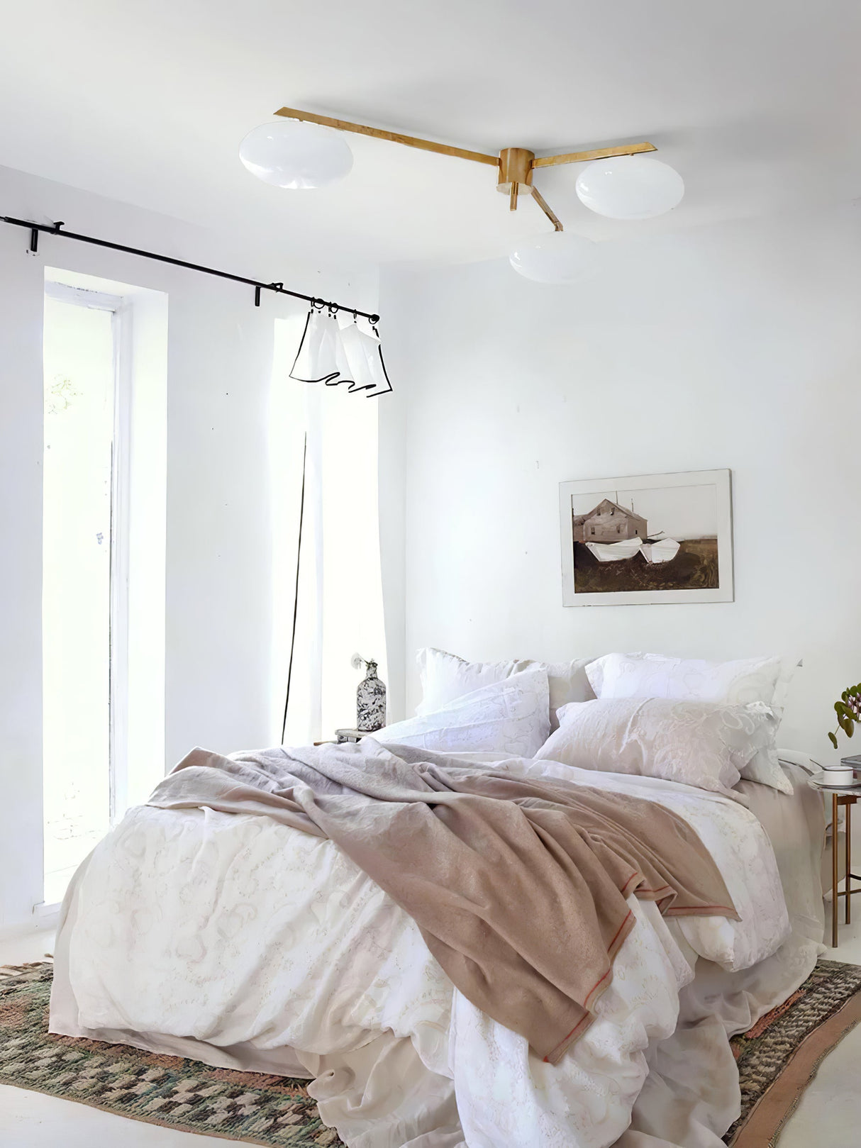 Modern Ceiling Light  Brass Arms White Glass Shades - Product detail 15