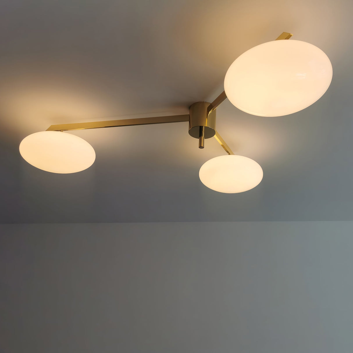 Modern Ceiling Light  Brass Arms White Glass Shades - Product detail 13