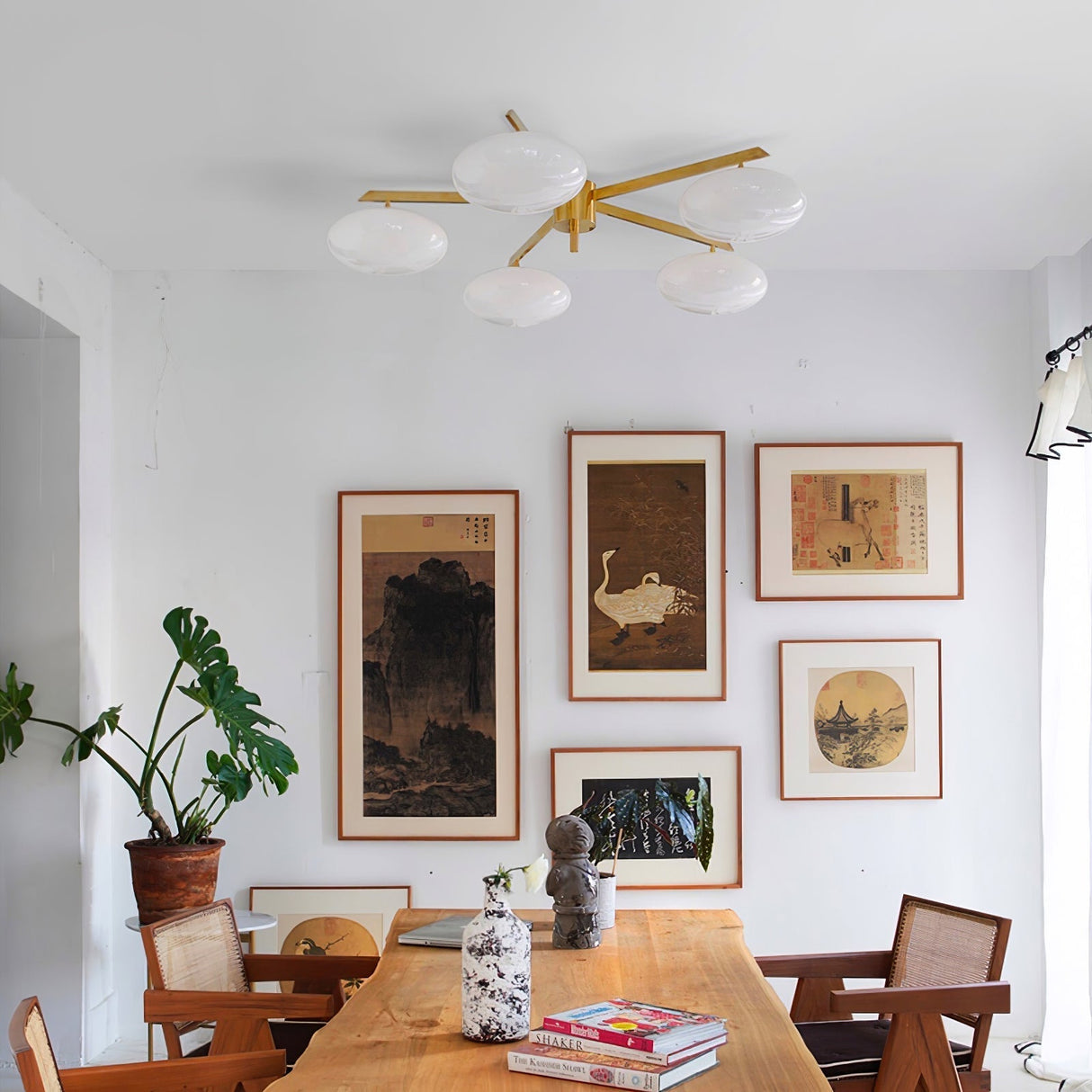 Modern Ceiling Light  Brass Arms White Glass Shades - Product example