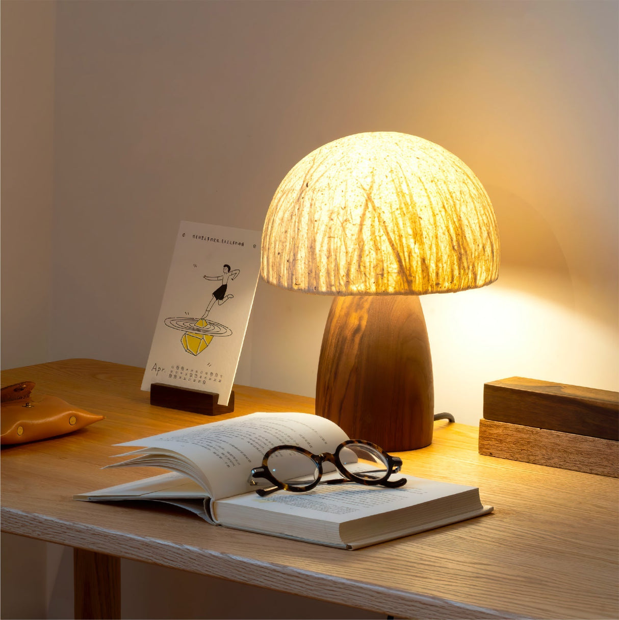Minimalist Table Lamp  Paper Shade Wood Base Design - Product detail 5