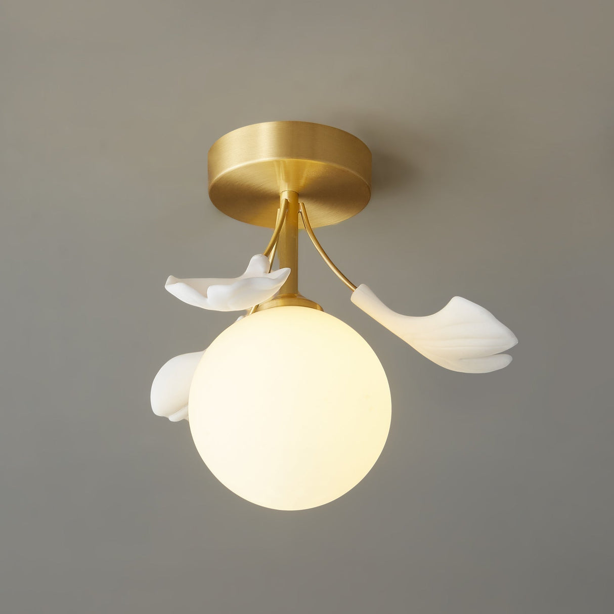Botanical Ceiling Light  Ginkgo Leaf Glass Globe Design - Detailed view