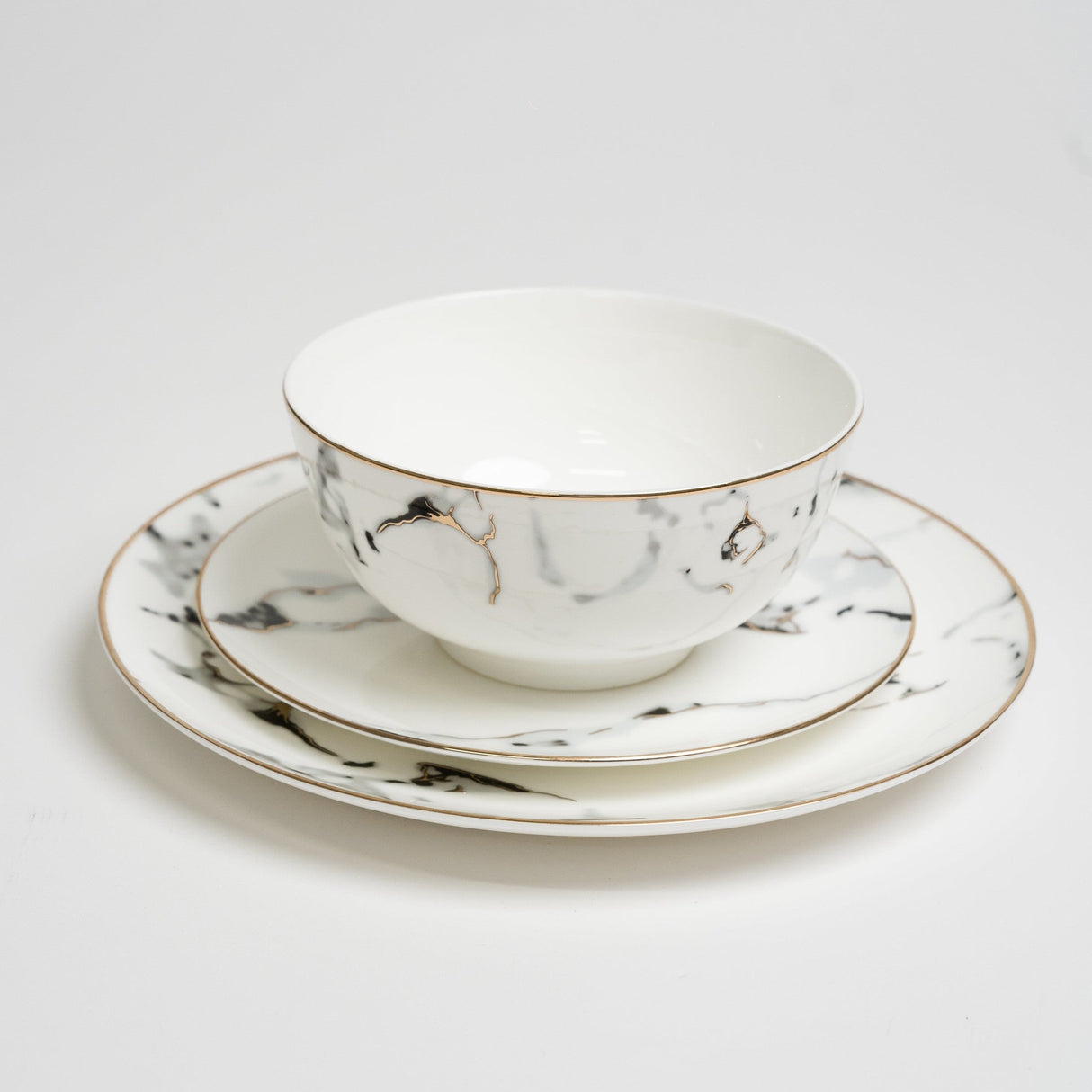 Marble Dining Plate  White Stone Gold Rim Design - Detailed view