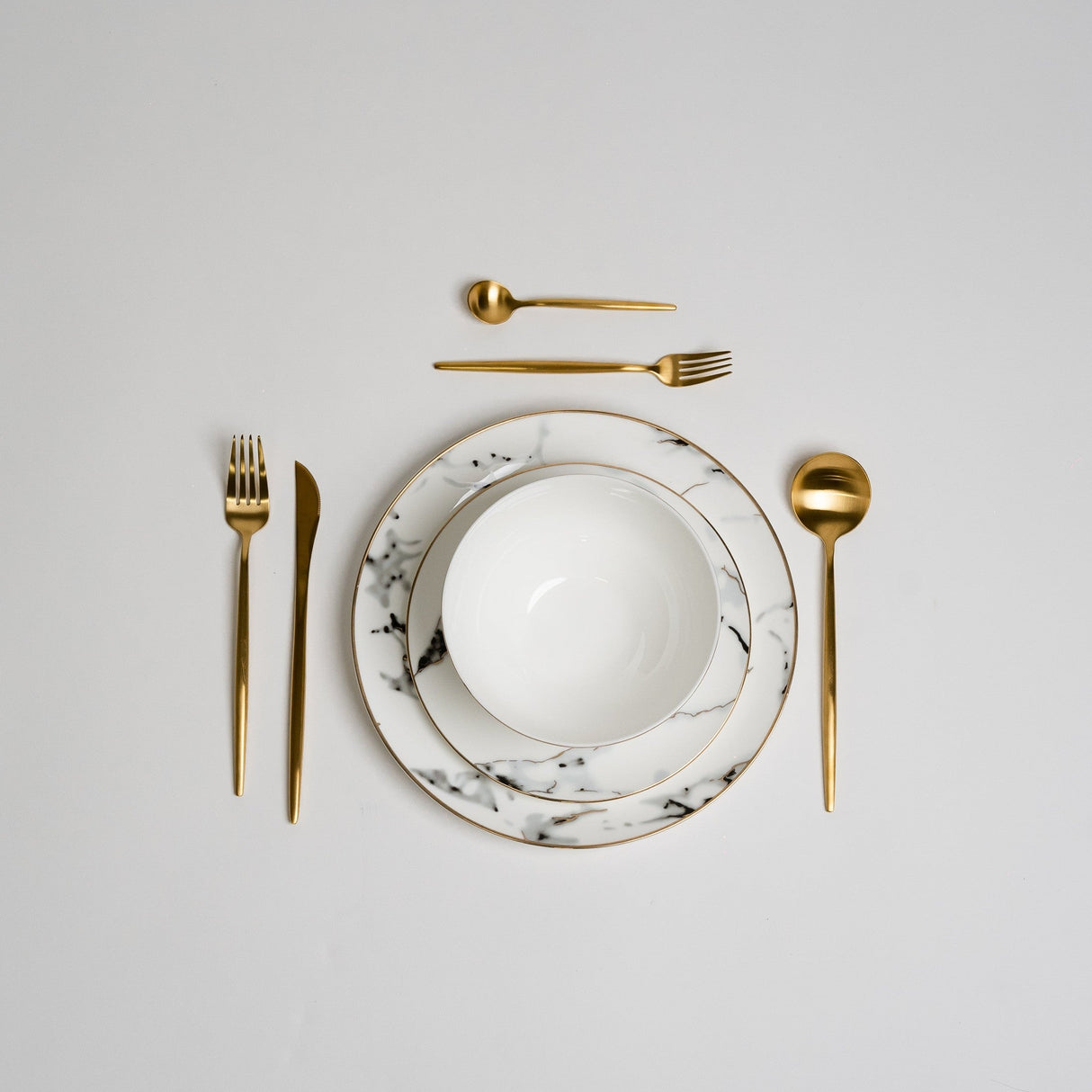 Marble Dining Plate  White Stone Gold Rim Design - Product example
