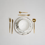 Marble Dining Plate  White Stone Gold Rim Design - Product example