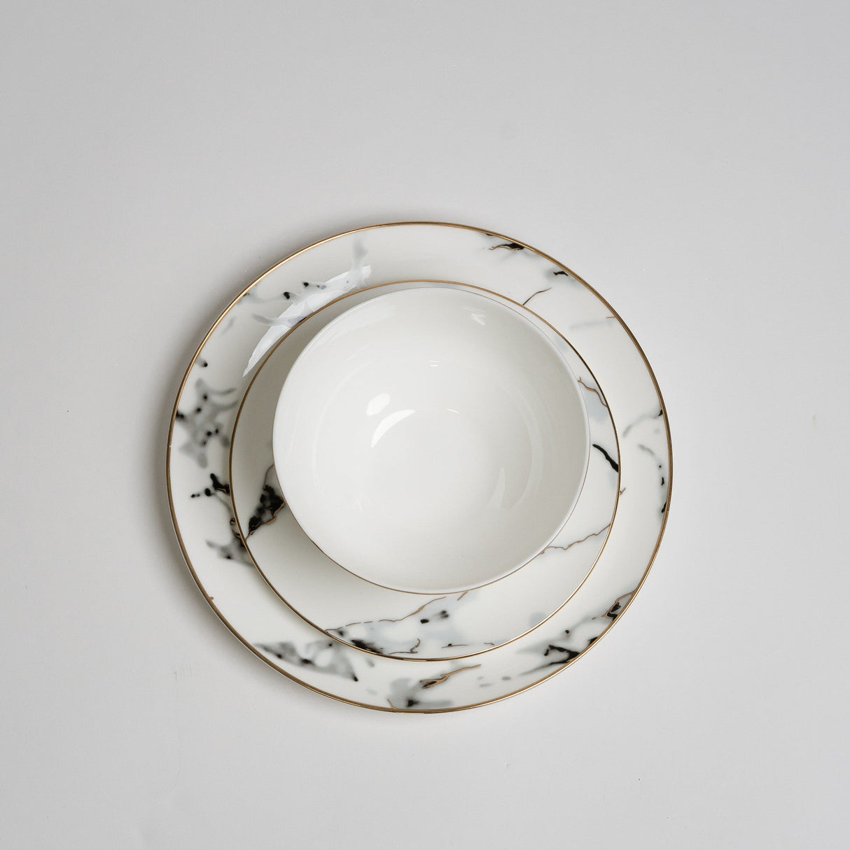 Marble Dining Plate  White Stone Gold Rim Design - Product detail 5