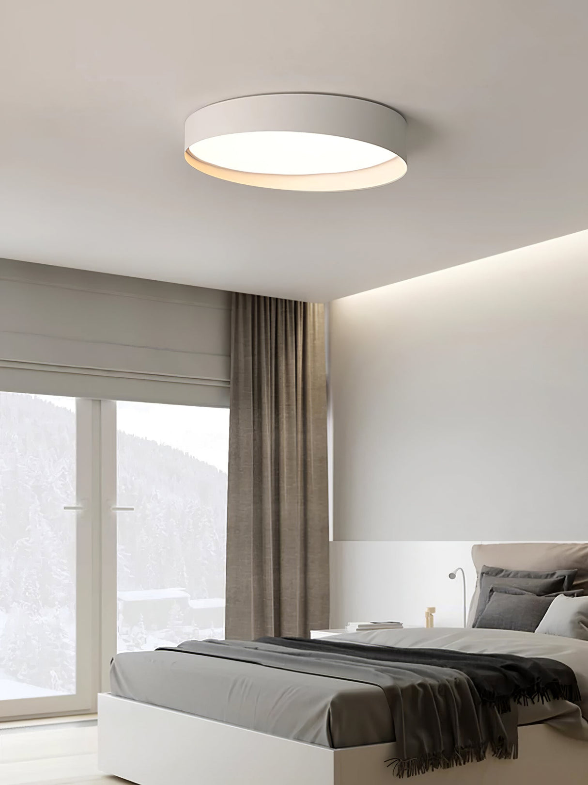 Modern LED Ceiling Light  Grey Metal Wood Accent - Product example