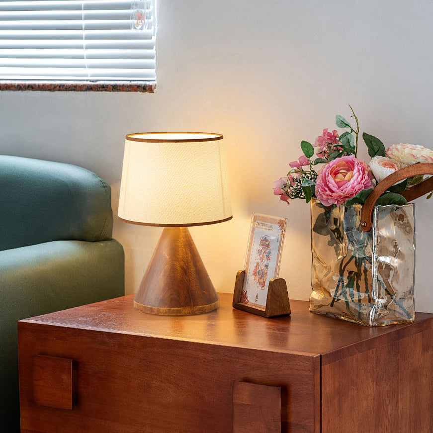 Modern Table Lamp  Wooden Base With Fabric Shade - Product example