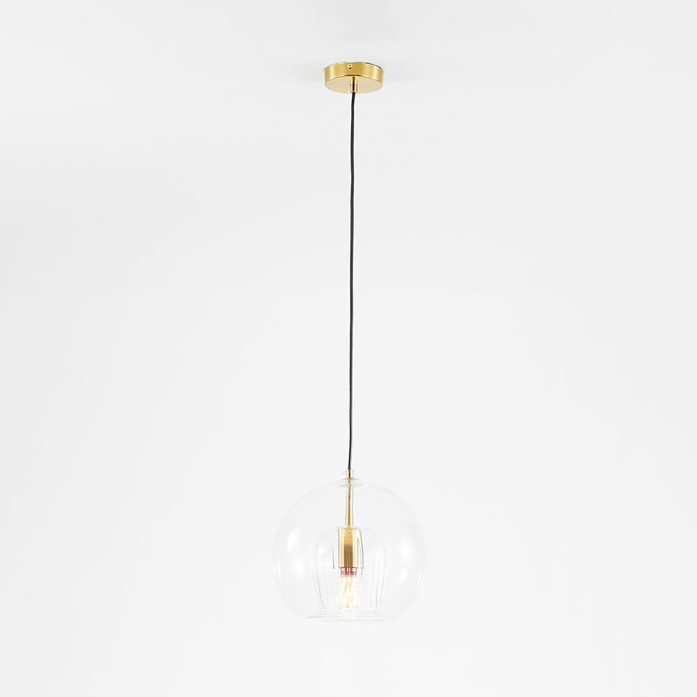 Modern Glass Pendant Light  Amber Ribbed Globe Design - Product detail 14