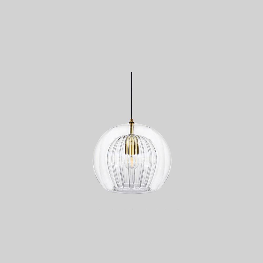 Modern Glass Pendant Light  Amber Ribbed Globe Design - Product detail 13