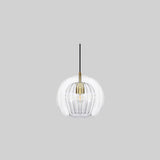 Modern Glass Pendant Light  Amber Ribbed Globe Design - Product detail 13
