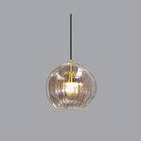Modern Glass Pendant Light  Amber Ribbed Globe Design - Product detail 11