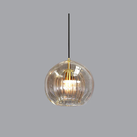 Modern Glass Pendant Light  Amber Ribbed Globe Design - Product detail 11