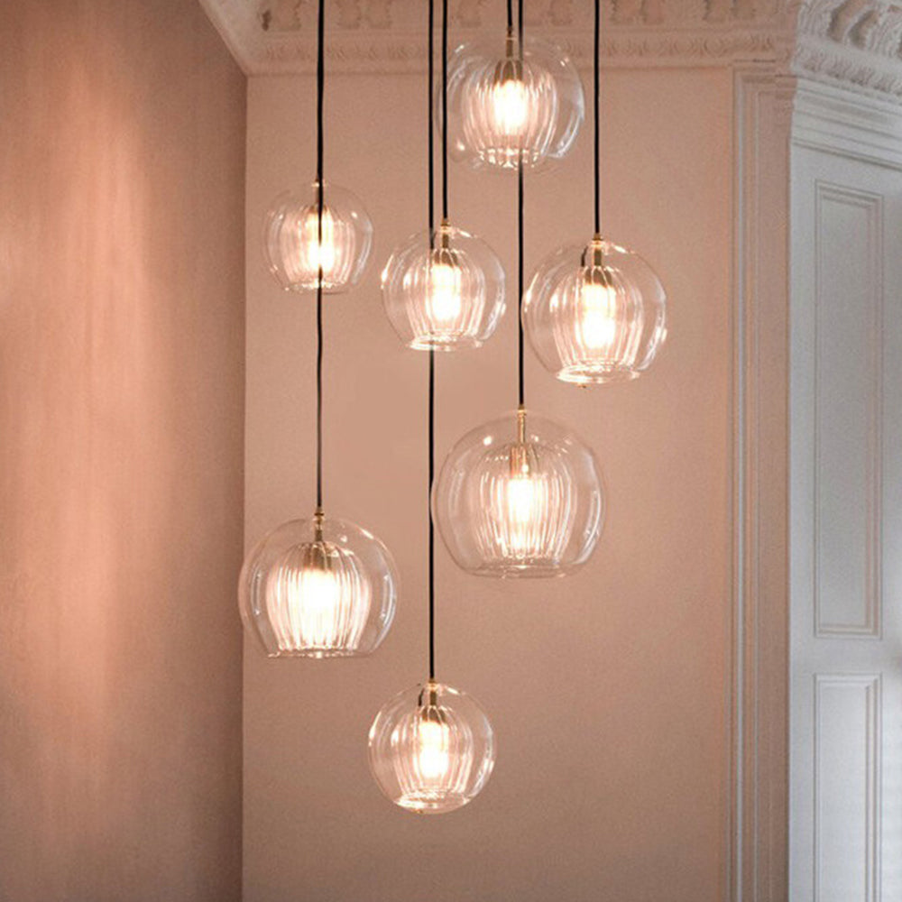 Modern Glass Pendant Light  Amber Ribbed Globe Design - Product detail 4
