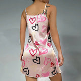 Satin Sleep Dress  Love Hearts Print Nightwear - Product example