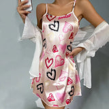 Satin Sleep Dress  Love Hearts Print Nightwear - Product detail 4