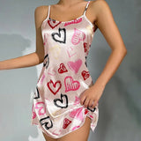 Satin Sleep Dress  Love Hearts Print Nightwear - Product detail 6