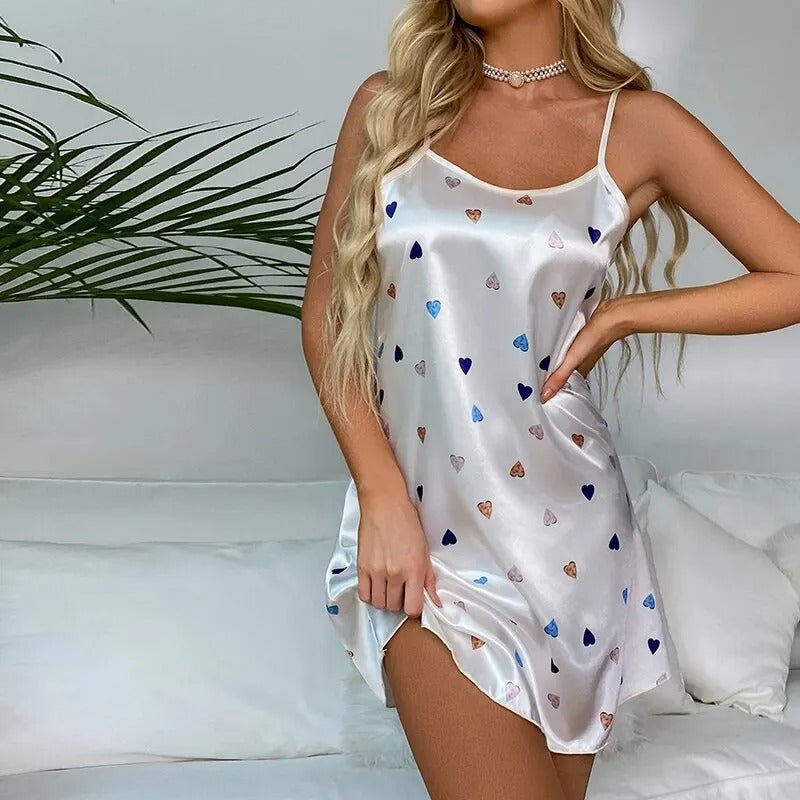 Satin Sleep Dress  Love Hearts Print Nightwear - Product detail 5