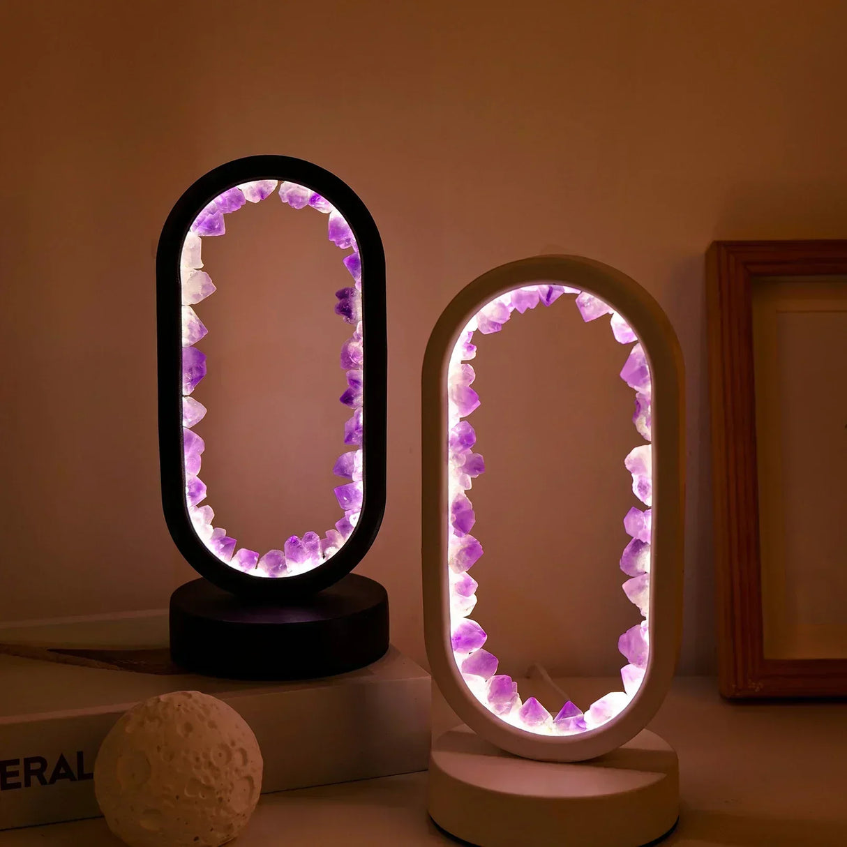 Amethyst Table Lamp  Crystal LED Mirror Design - Detailed view