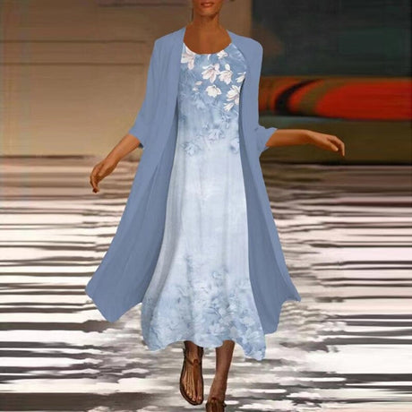 Floral Maxi Dress Set  White Gradient Pattern with Jacket - Product detail 7