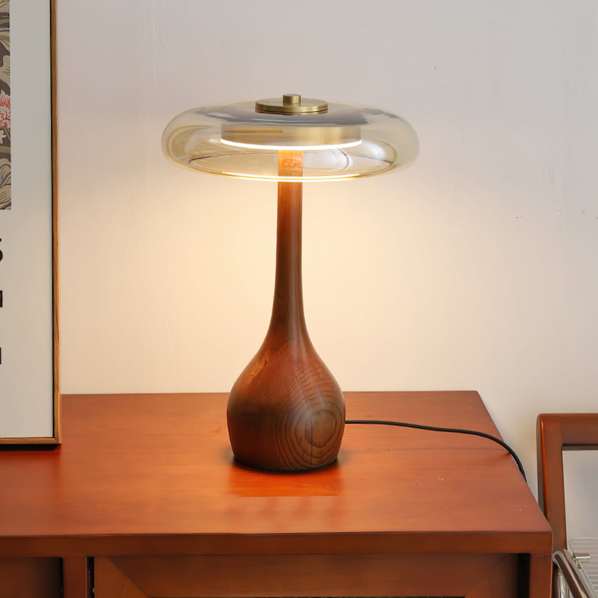 Modern LED Table Lamp  Walnut Wood Base With Glass Shade - Product detail 12