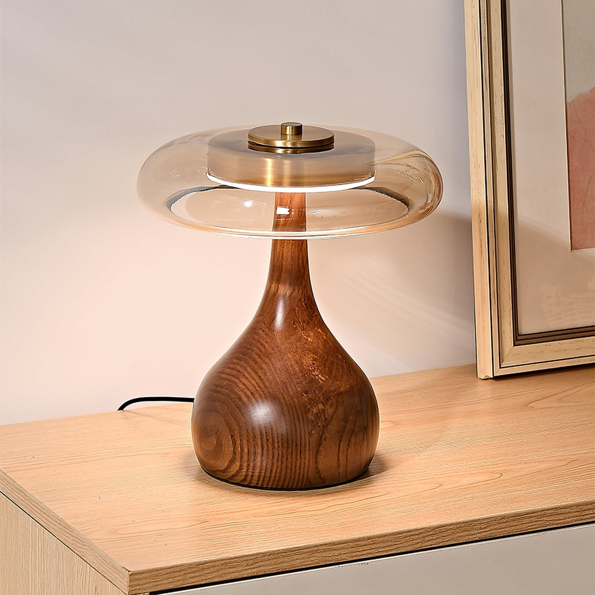 Modern LED Table Lamp  Walnut Wood Base With Glass Shade - Product detail 24