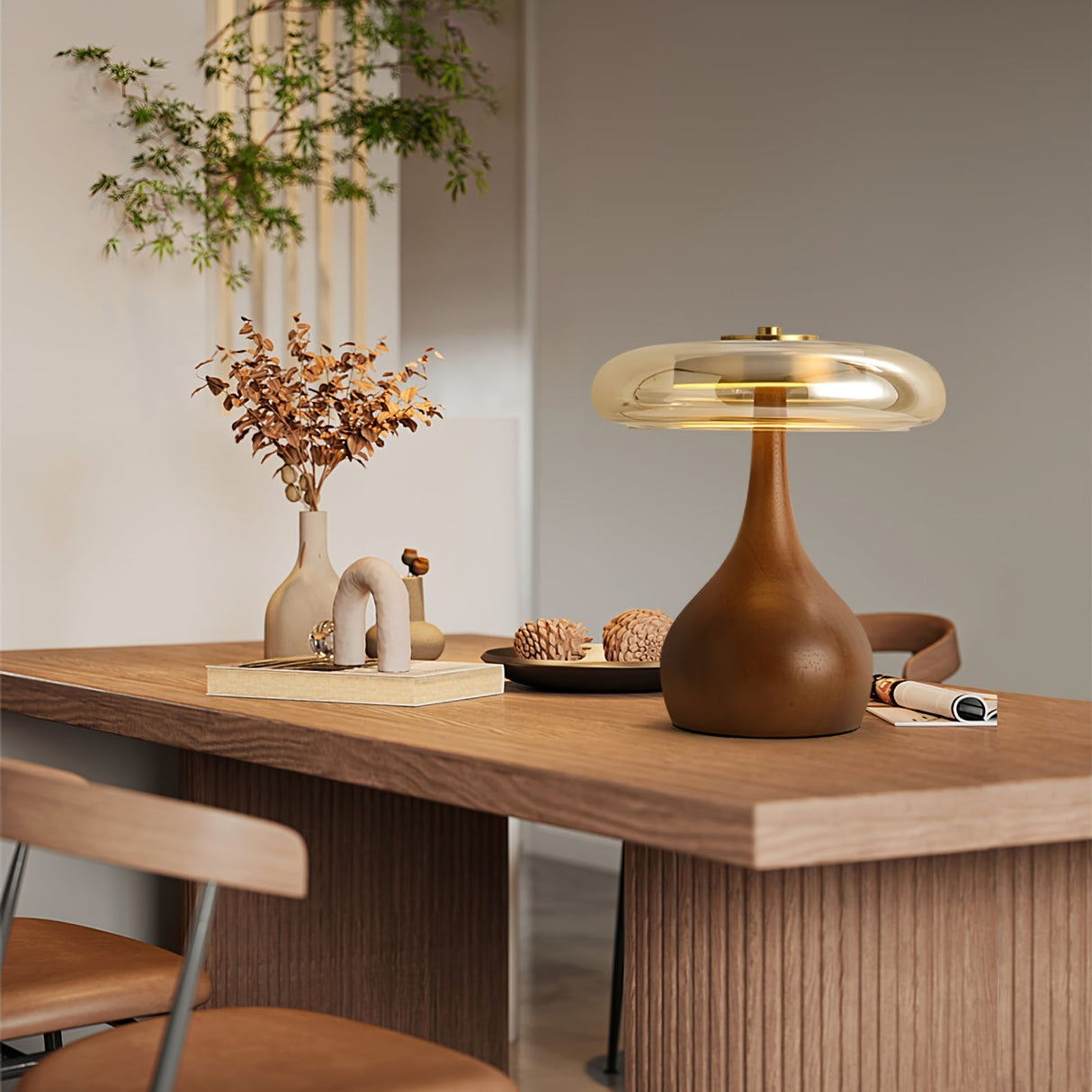 Modern LED Table Lamp  Walnut Wood Base With Glass Shade - Product detail 28