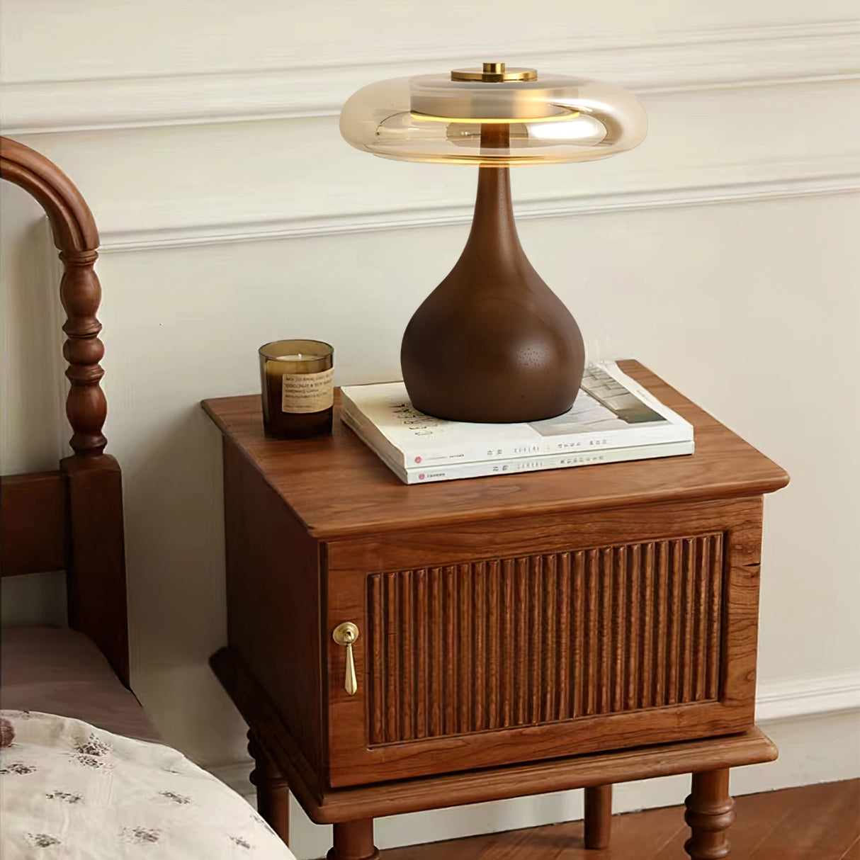 Modern LED Table Lamp  Walnut Wood Base With Glass Shade - Product detail 11