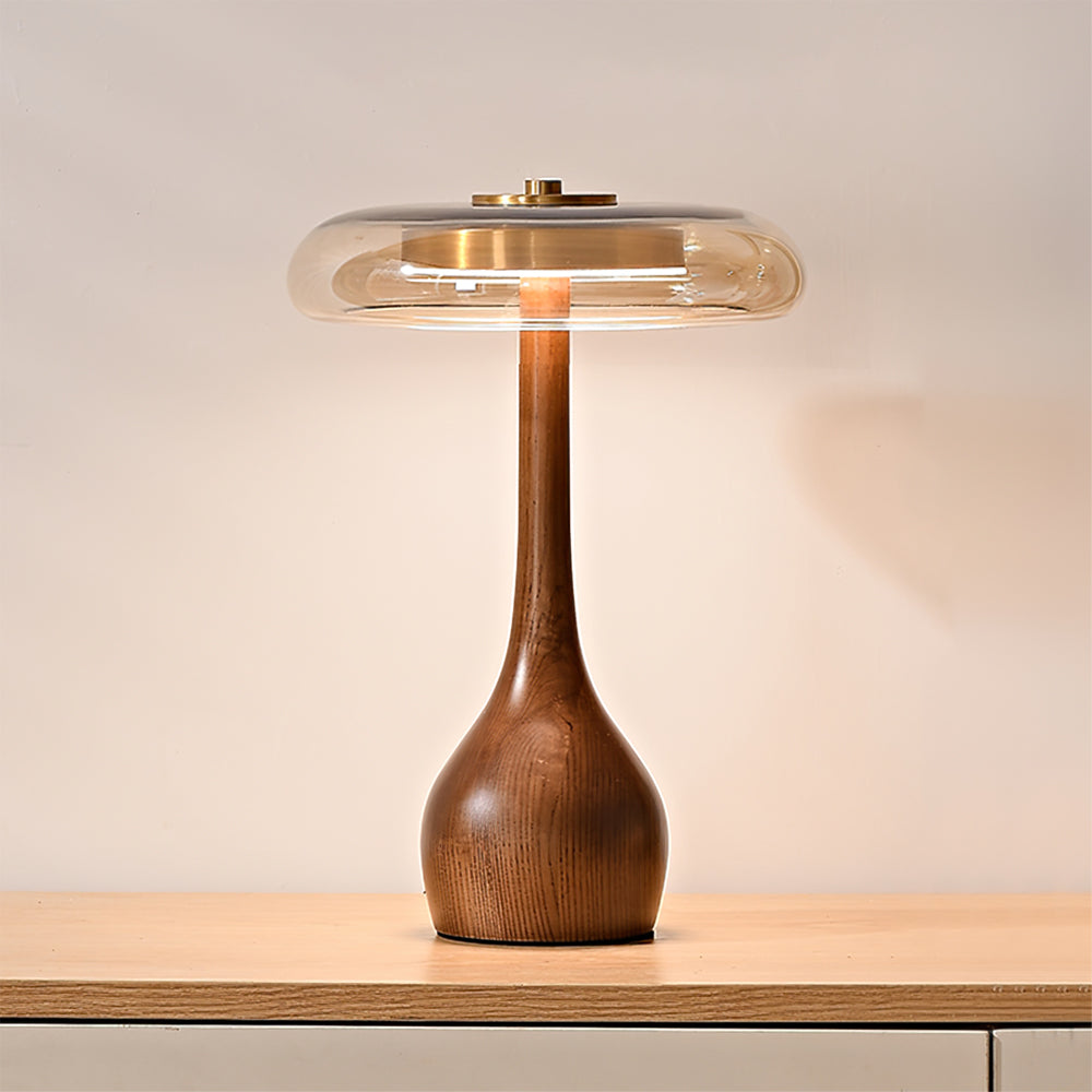 Modern LED Table Lamp  Walnut Wood Base With Glass Shade - Product detail 44