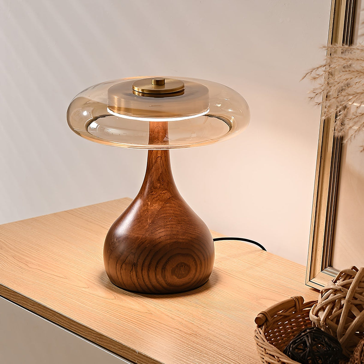 Modern LED Table Lamp  Walnut Wood Base With Glass Shade - Product detail 23