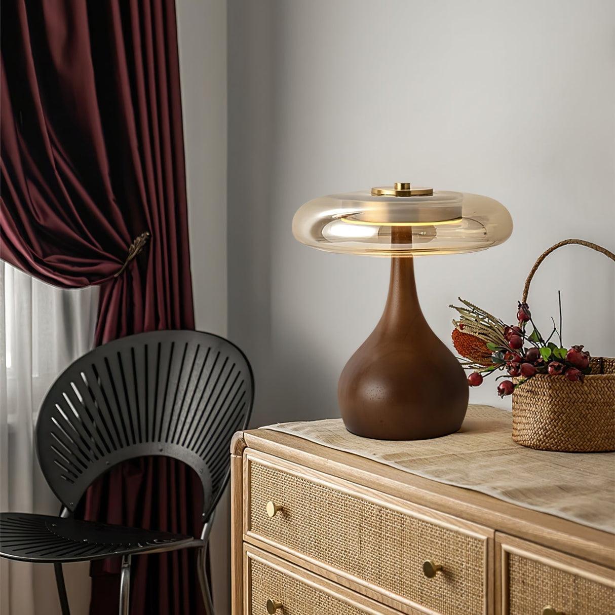Modern LED Table Lamp  Walnut Wood Base With Glass Shade - Product detail 21