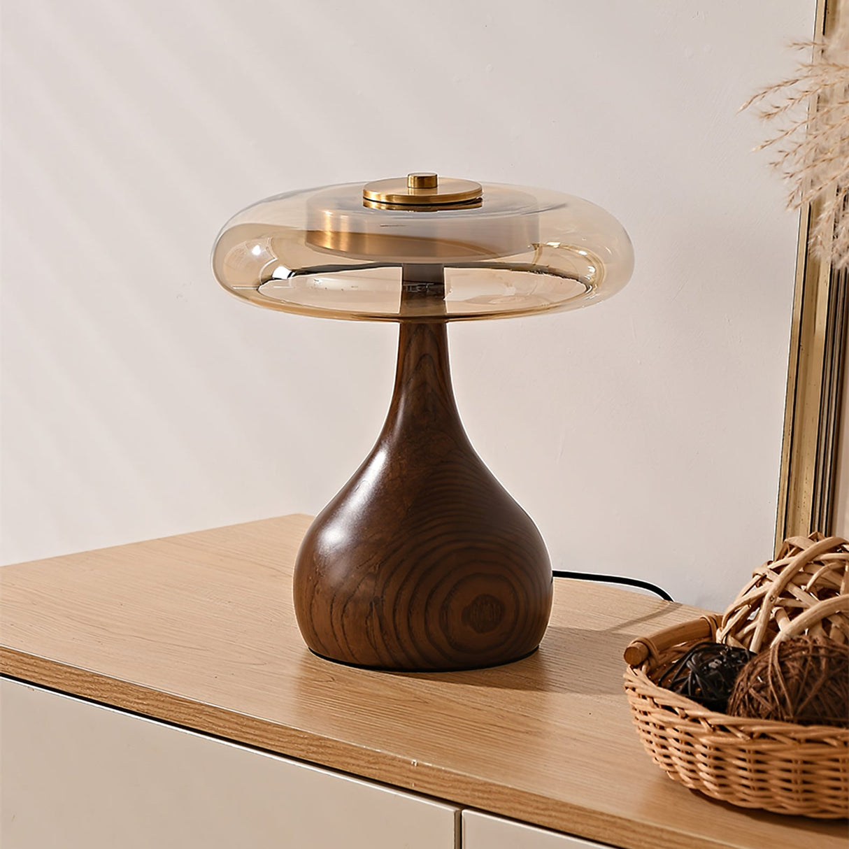 Modern LED Table Lamp  Walnut Wood Base With Glass Shade - Product detail 22