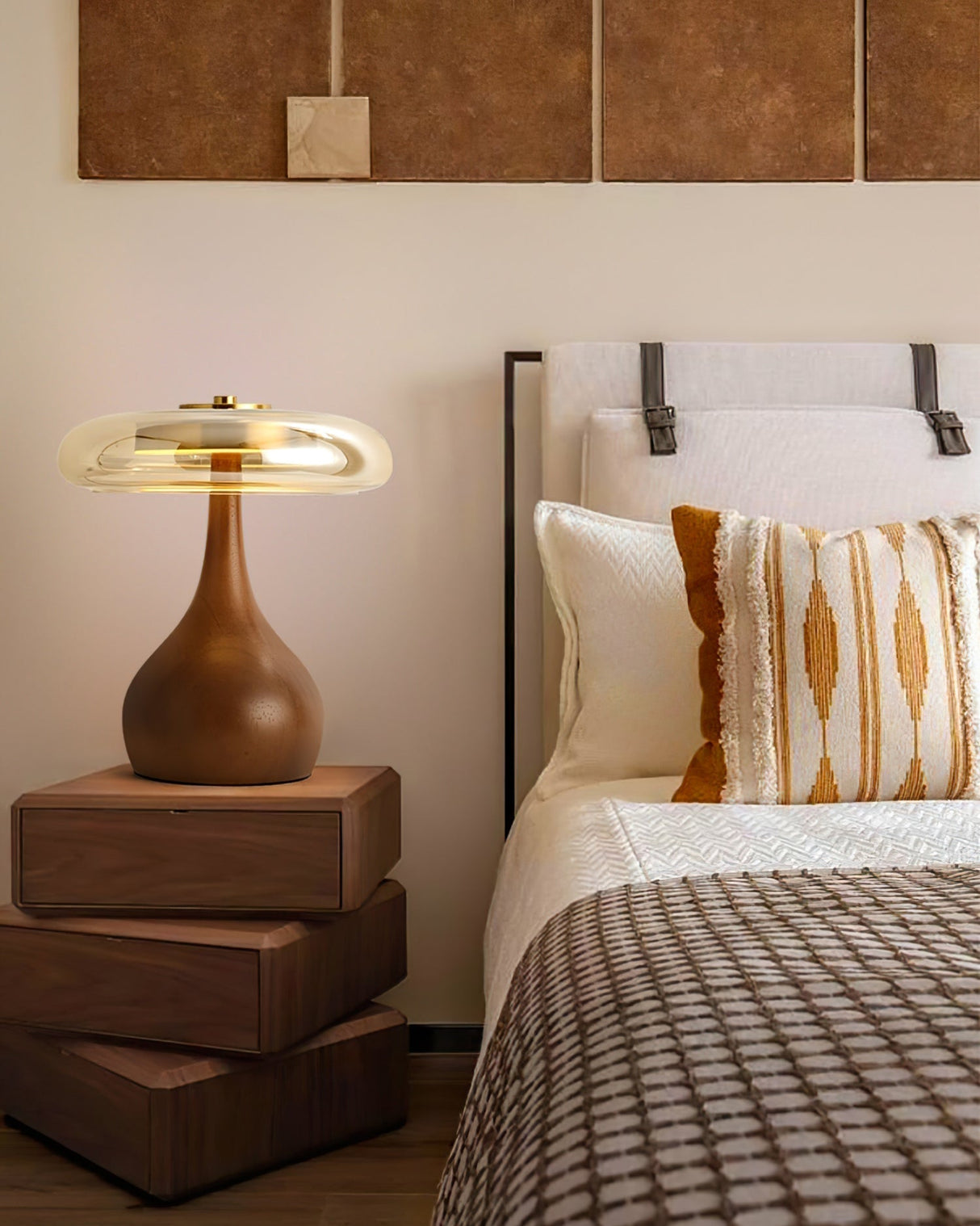 Modern LED Table Lamp  Walnut Wood Base With Glass Shade - Product detail 29