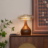 Modern LED Table Lamp  Walnut Wood Base With Glass Shade - Product example