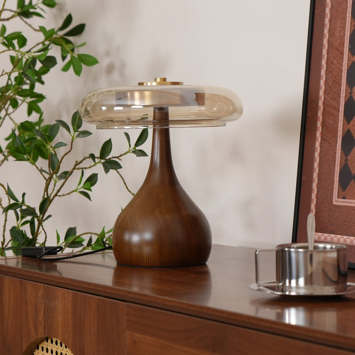 Modern LED Table Lamp  Walnut Wood Base With Glass Shade - Product detail 37