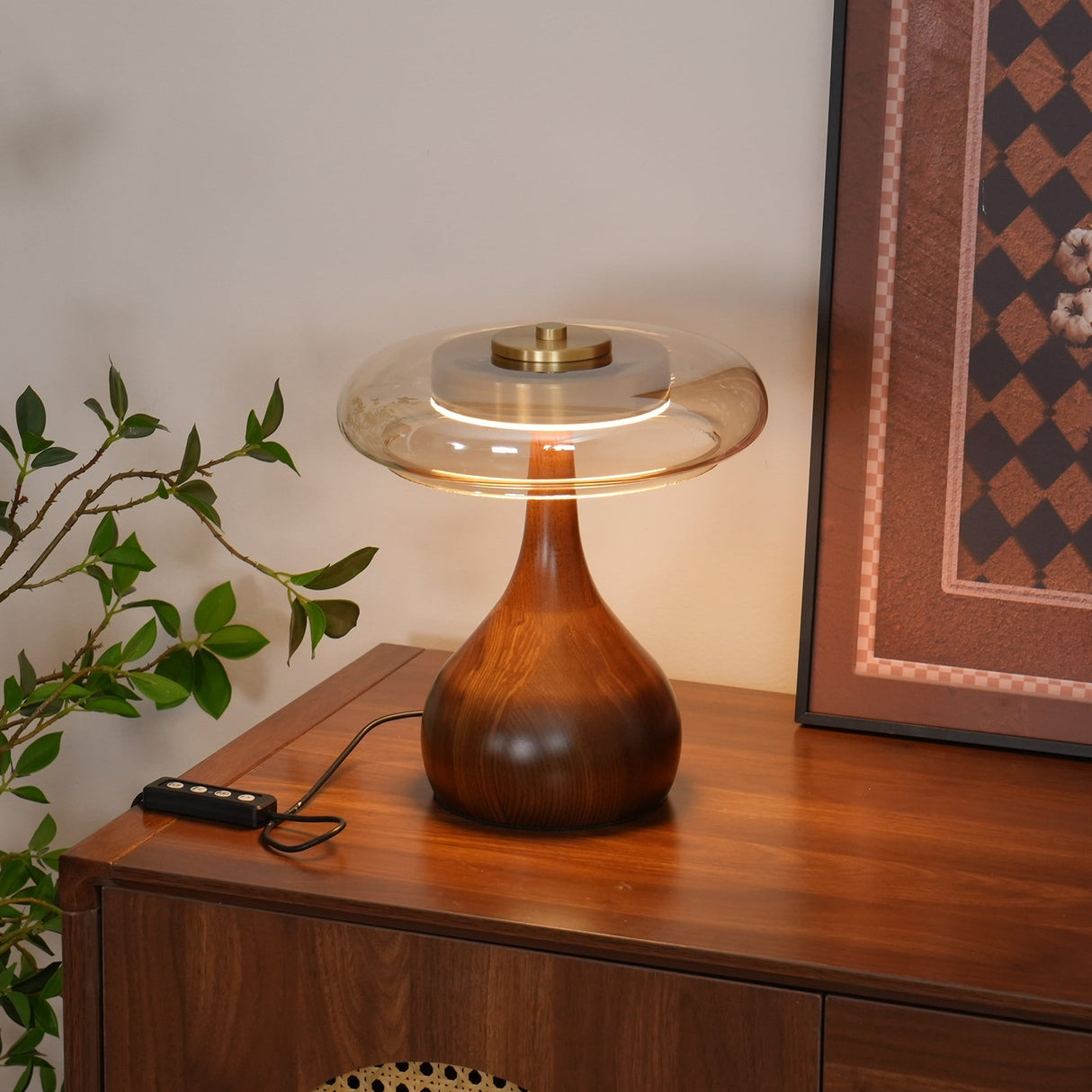 Modern LED Table Lamp  Walnut Wood Base With Glass Shade - Product detail 4
