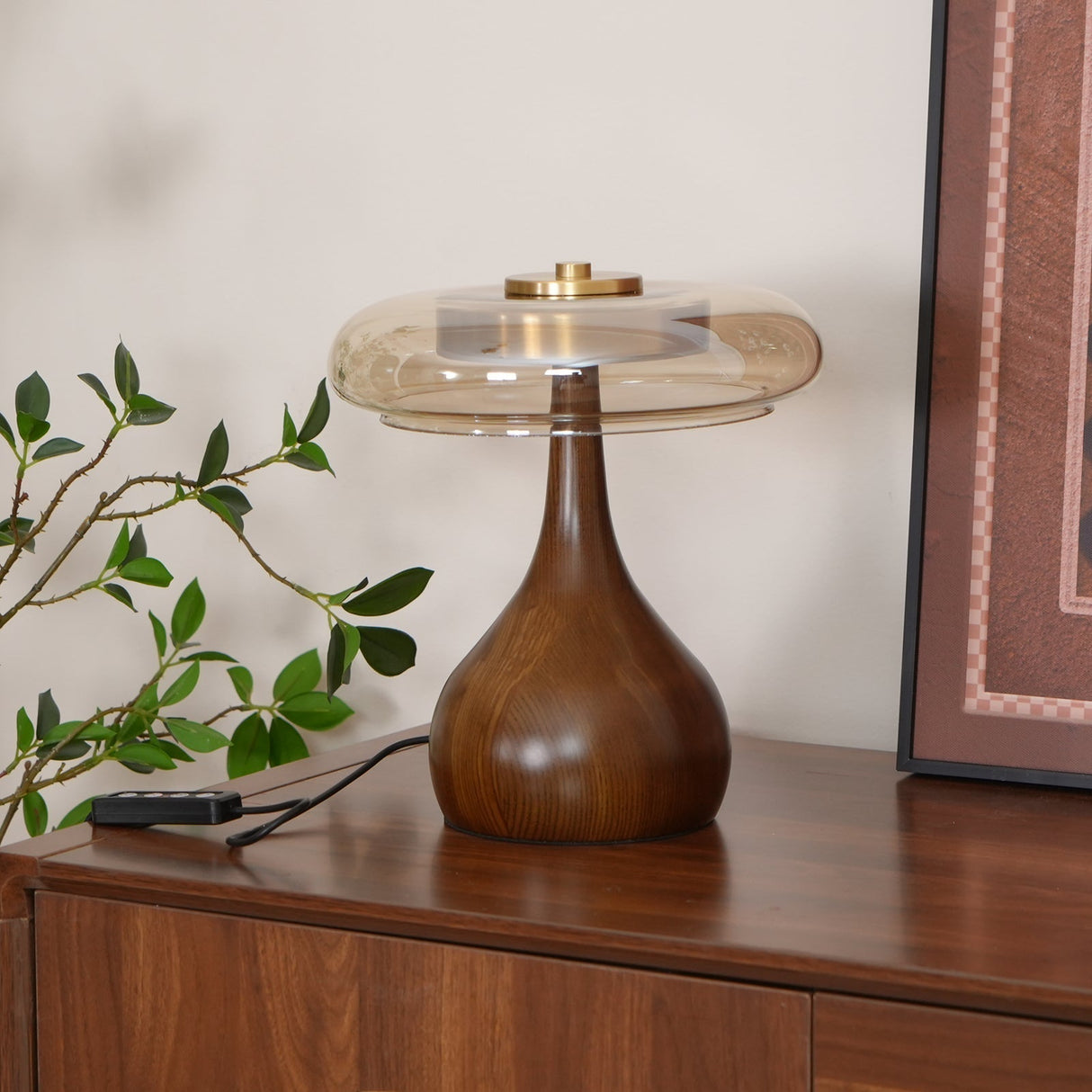 Modern LED Table Lamp  Walnut Wood Base With Glass Shade - Product detail 30