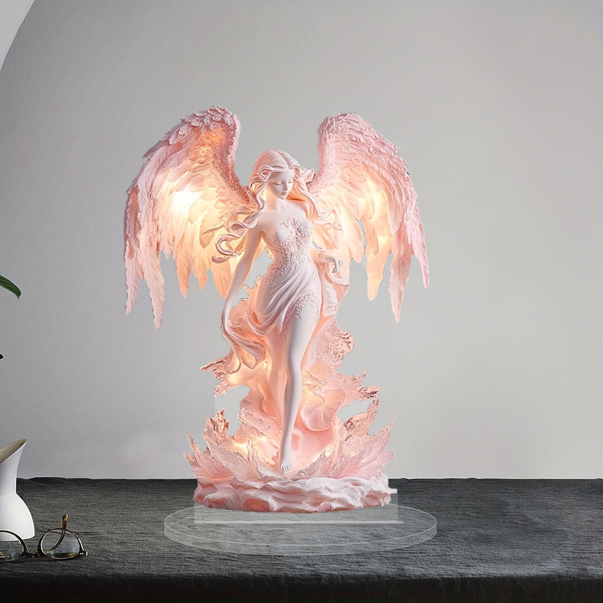 Angel Table Lamp  Winged Figure Art Deco Design - Detailed view