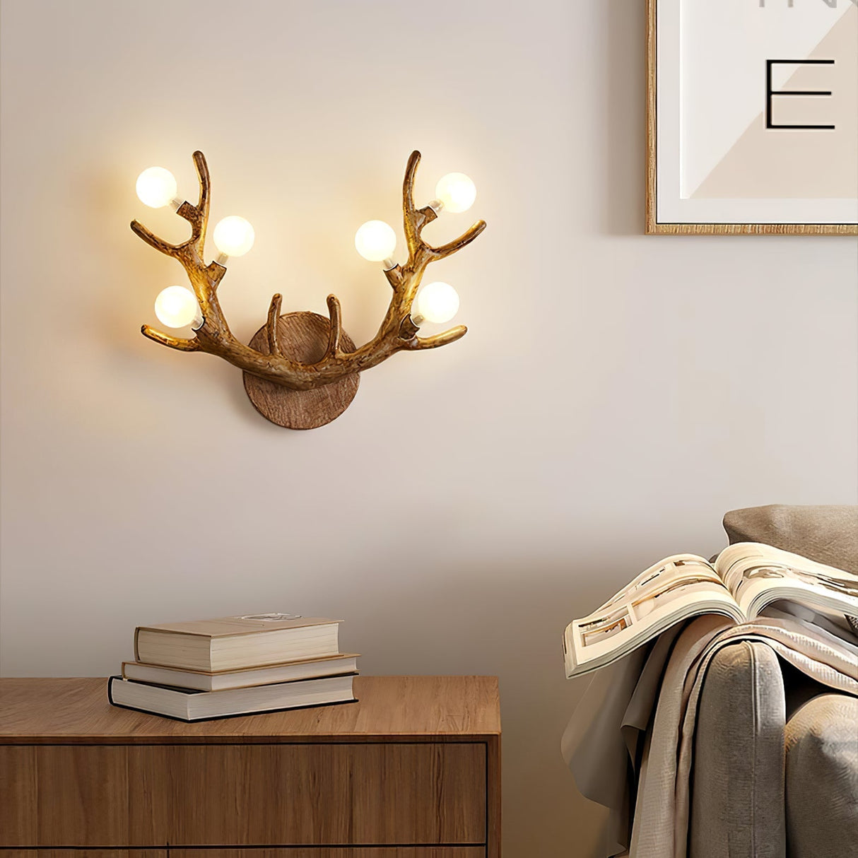 Natural Antler Wall Lamp  Rustic Wood Branch Design - Product example