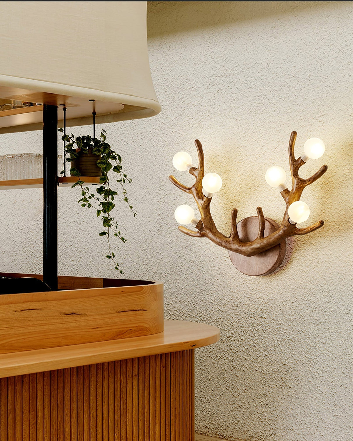 Natural Antler Wall Lamp  Rustic Wood Branch Design - Product detail 5