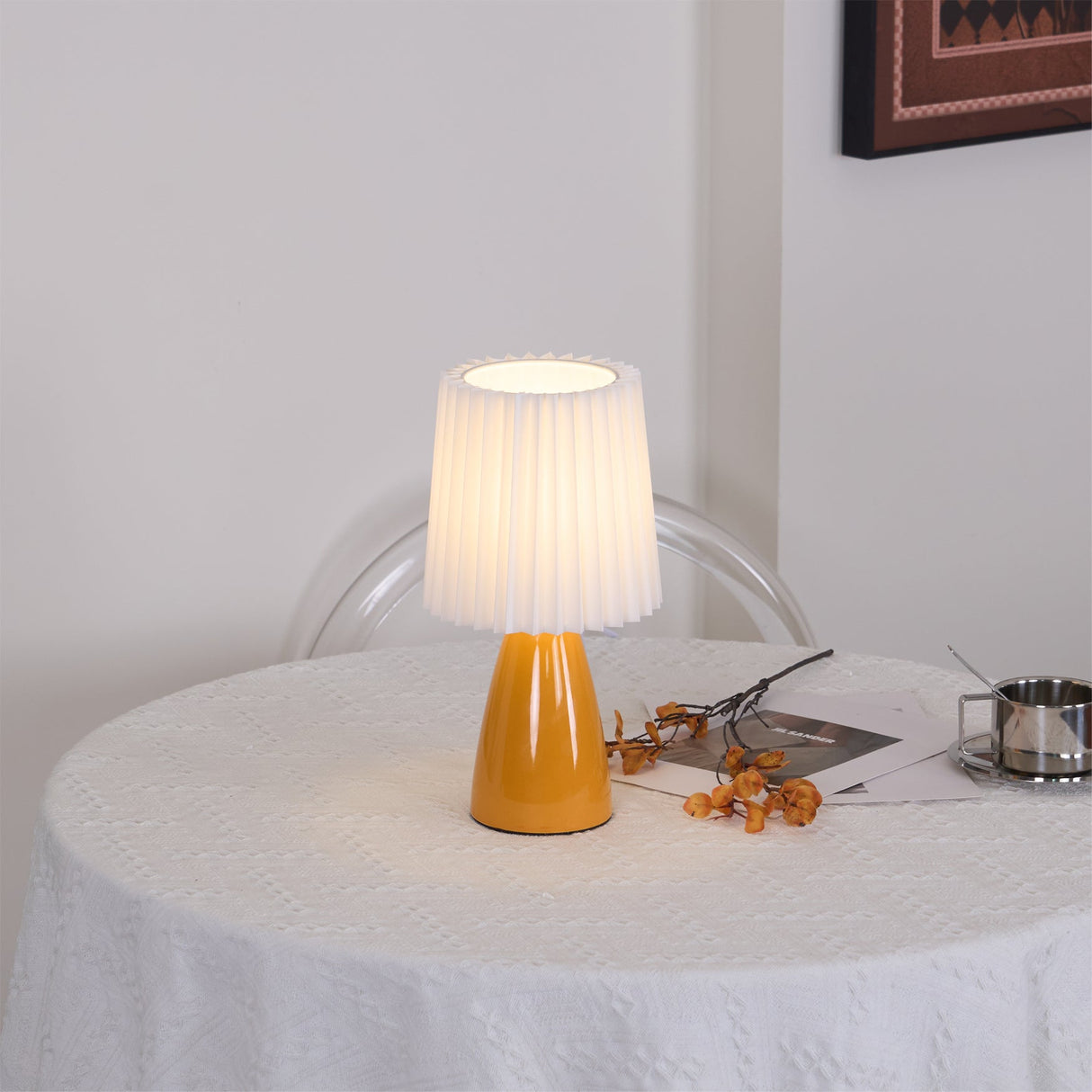 Modern Table Lamp  Orange Ceramic Base With White Shade - Detailed view