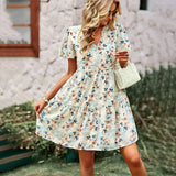 Floral Summer Mini Dress  V-Neck Tiered Design - Product detail 6