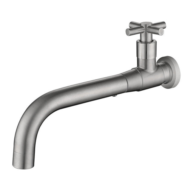 Wall Mounted Bathroom Faucet  Modern Stainless Steel Cross Handle - Product showcase