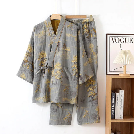 Cotton Kimono Pajama Set  Watercolor Floral Pattern - Product detail 4